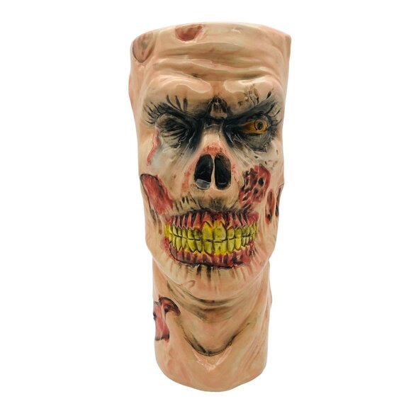 Zombie Head Ceramic Halloween Tumbler Vase Hand-Painted 3D Creepy Decor 10” Tall - Picture 1 of 9